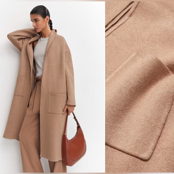 MANGO OVERSIZED KNITTED COAT WITH POCKETS IN MIDIUM BROWN SIZE XL - Picture 1 of 6